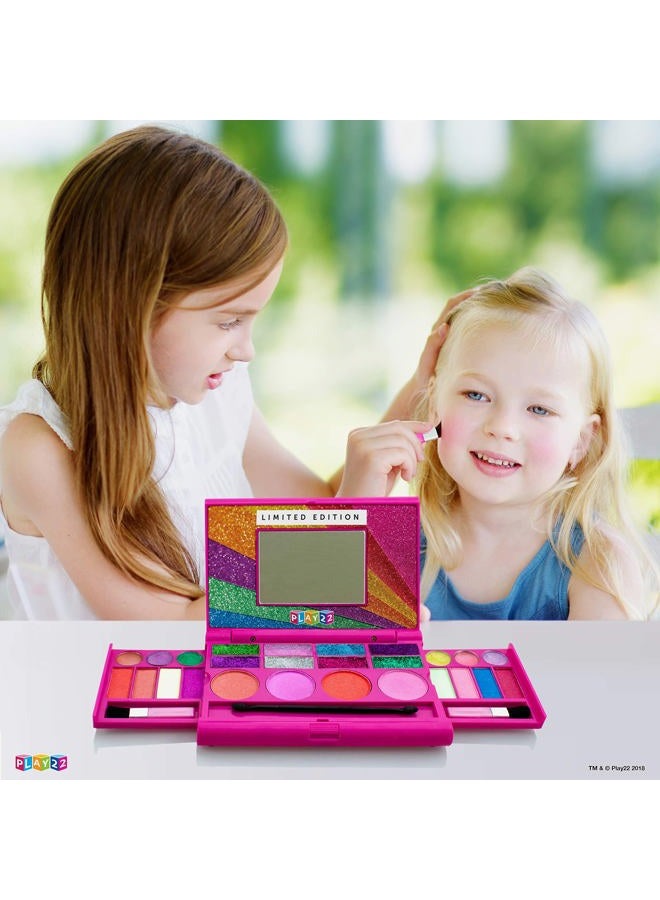 Play22 Real Washable Kids Makeup Palette For Girl - My First Princess Make Up Set Include 4 Blushes, 8 Eyeshadows, 6 Lip Glosses, 8 Glitter Glaze, Mirror, Brushes, Eyeshadow Wand - Best Gift - Image 3