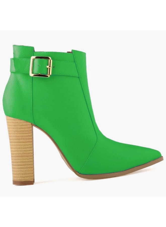 Loquat Autumn/Winter Pointed Toe Wood Grain Block Heel Ankle Boots 11cm Green  - Image 1