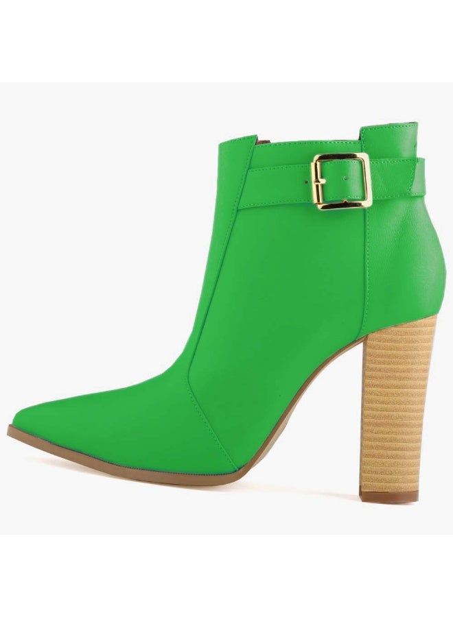 Loquat Autumn/Winter Pointed Toe Wood Grain Block Heel Ankle Boots 11cm Green  - Image 2