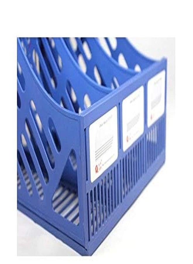 SANGOZ Desktop Magazine Holder Desk File Organizer 3 Compartments | Plastic Vertical File Dividers Book Holder & Cabinet Document Storage Rack (Blue - With Pen Stand), Tiered Shelf - Image 4