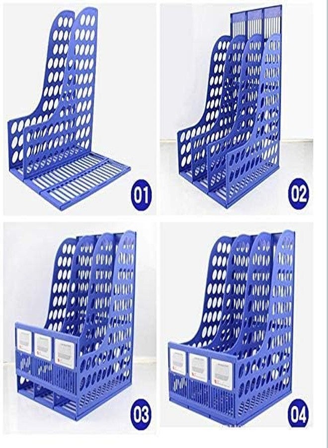 SANGOZ Desktop Magazine Holder Desk File Organizer 3 Compartments | Plastic Vertical File Dividers Book Holder & Cabinet Document Storage Rack (Blue - With Pen Stand), Tiered Shelf - Image 2