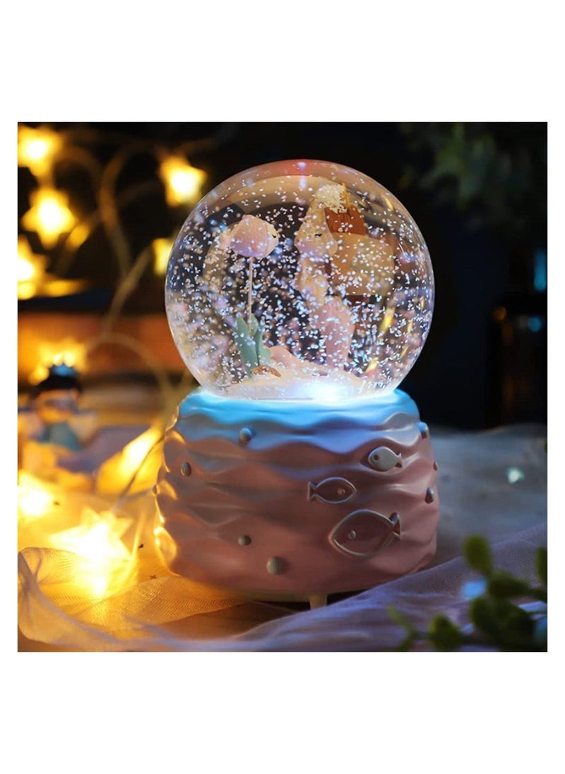 جهاز عرض موسيقي خلاب على شكل حورية البحر مع أضواء LED وبر glitter، ديكور منزلي مثالي هدية عيد ميلاد للأطفال، تذكار قابلة للجمع، ديكور جميل وفريد باللون الأزرق - Image 2