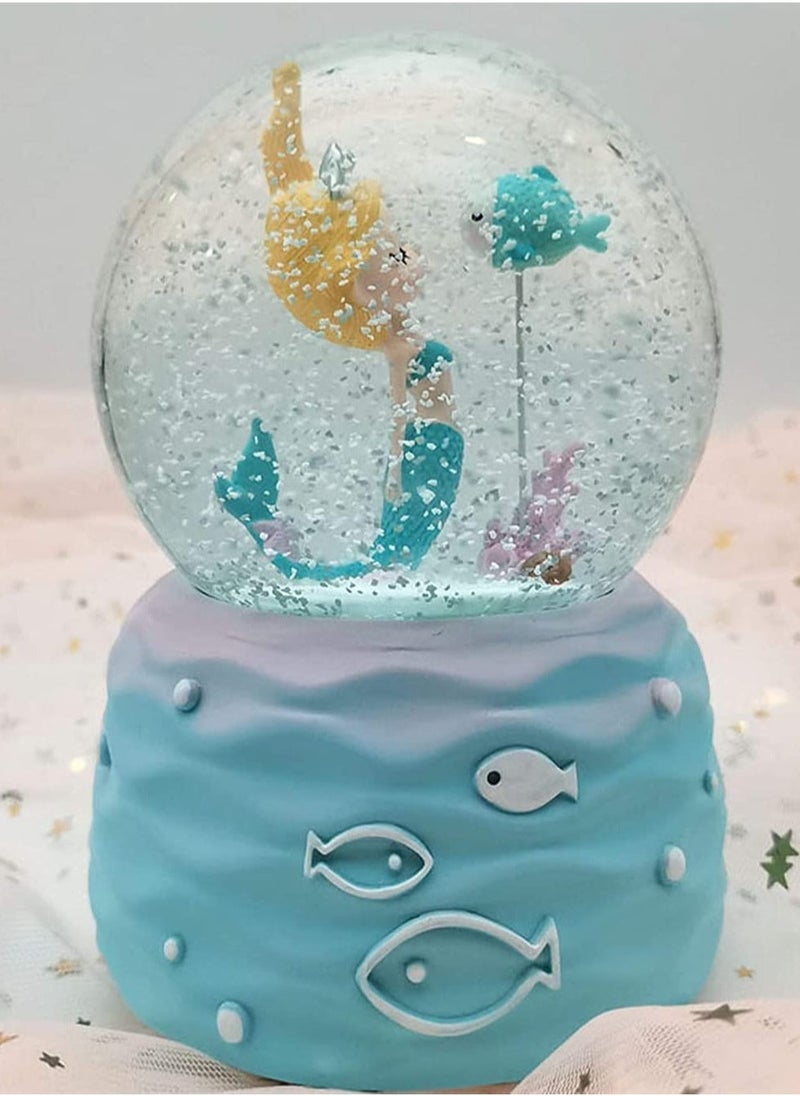 جهاز عرض موسيقي خلاب على شكل حورية البحر مع أضواء LED وبر glitter، ديكور منزلي مثالي هدية عيد ميلاد للأطفال، تذكار قابلة للجمع، ديكور جميل وفريد باللون الأزرق - Image 5