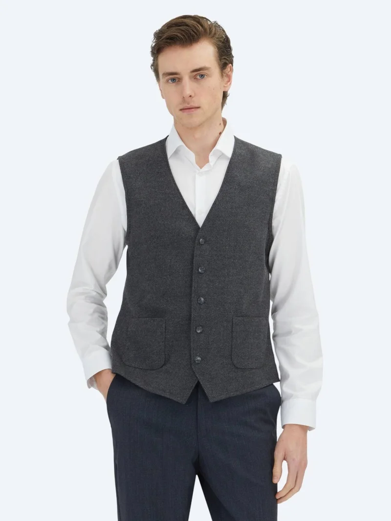 Kip Hard Coal Slim Fit Butterfly Collar Classical Waistcoat