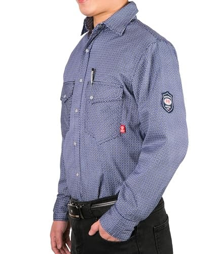 BOCOMAL FR Shirts for Men Printed Plaid Flame Resistant Clothing 6.5oz Cotton Button Up Welding Shirts NFPA2112 CAT2 - Image 2