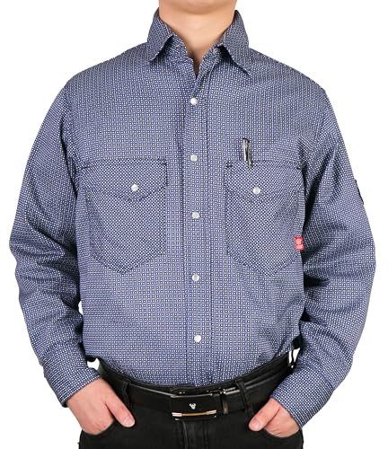 BOCOMAL FR Shirts for Men Printed Plaid Flame Resistant Clothing 6.5oz Cotton Button Up Welding Shirts NFPA2112 CAT2 - Image 1