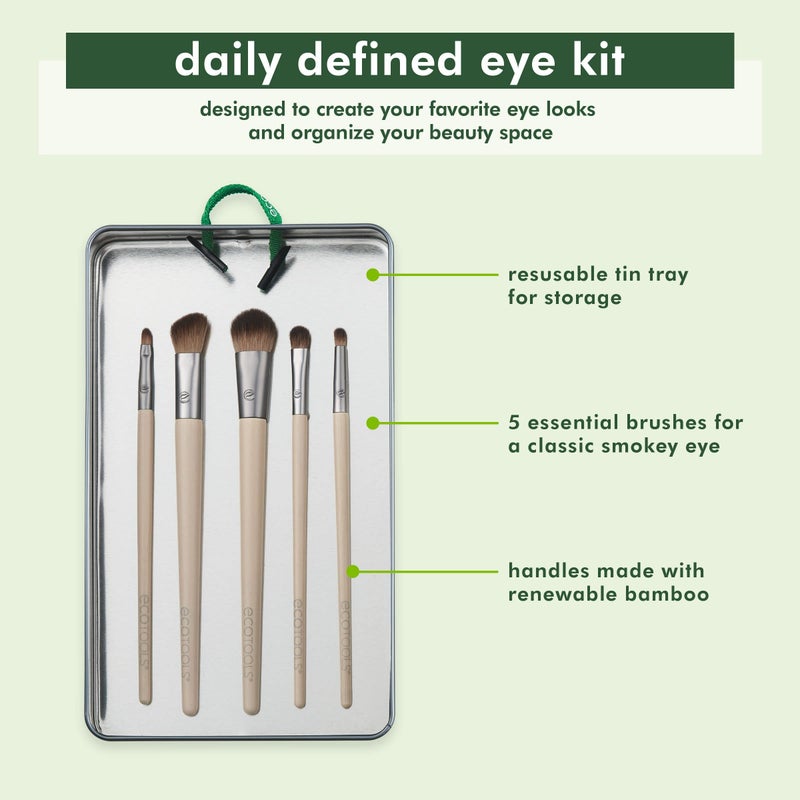 EcoTools Daily Defined Eye Brush Kit, Makeup Brushes For Liquid, Powder, & Cream Eyeshadow & Eyeliner Application, Eco-Friendly Eye Brushes, Synthetic Hair, Cruelty Free, 5 Piece Set - Image 2