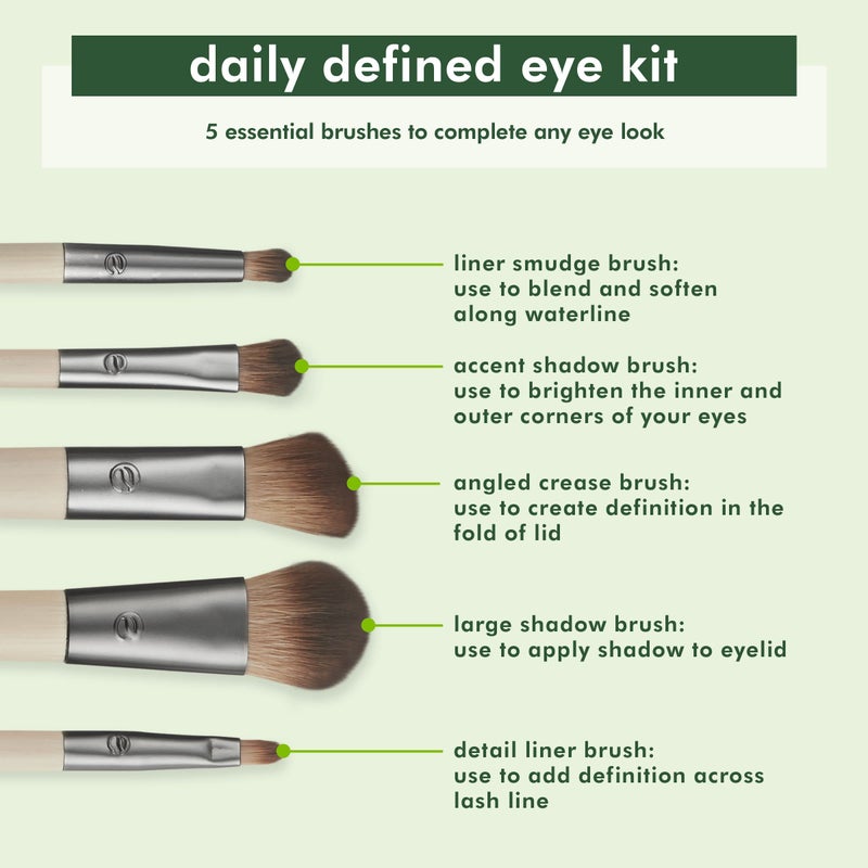 EcoTools Daily Defined Eye Brush Kit, Makeup Brushes For Liquid, Powder, & Cream Eyeshadow & Eyeliner Application, Eco-Friendly Eye Brushes, Synthetic Hair, Cruelty Free, 5 Piece Set - Image 3