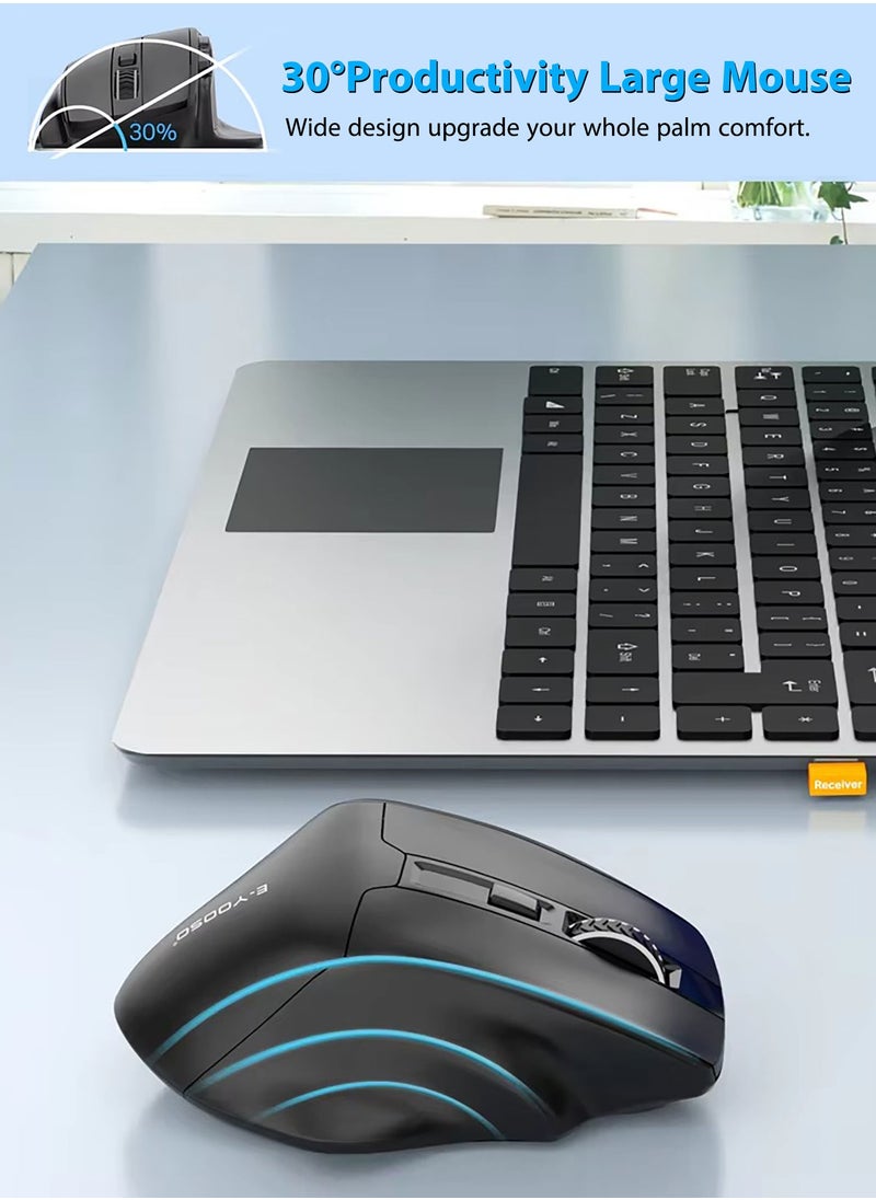 إي-يوسو - فأرة لاسلكية كبيرة X-31 للأيدي الكبيرة، تصميم مريح بـ 6 أزرار، DPI قابل للتعديل بـ 5 مستويات تصل إلى 4800، عمر بطارية يصل إلى 18 شهرًا، فأرة بدون أسلاك للابتوب، ويندوز، كروم بوك وأكثر (أسود) - Image 1