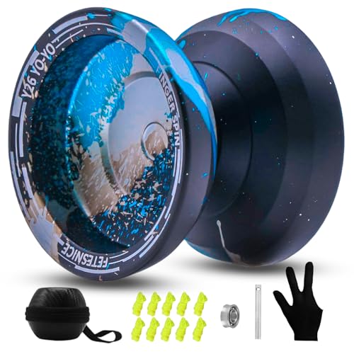 FETESNICE Y26 Professional Butterfly YoYo Dual Mode ResponsiveUnresponsive Finger Spin Yoyo for Kids Adults Competition Players Pro YoYo with 10 Strings Case GlovesBlack Blue Sliver - Image 1