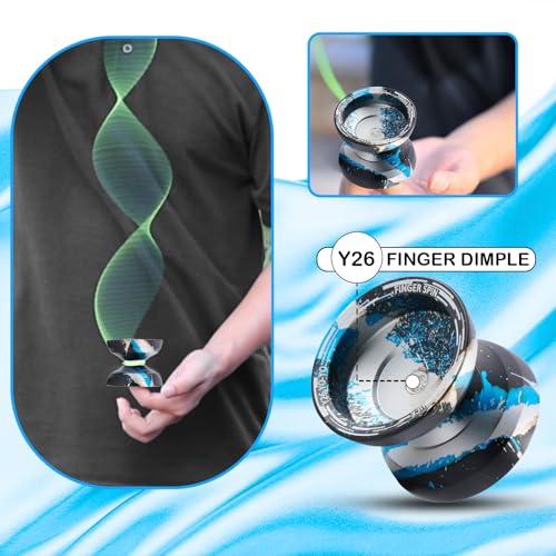 FETESNICE Y26 Professional Butterfly YoYo Dual Mode ResponsiveUnresponsive Finger Spin Yoyo for Kids Adults Competition Players Pro YoYo with 10 Strings Case GlovesBlack Blue Sliver - Image 5