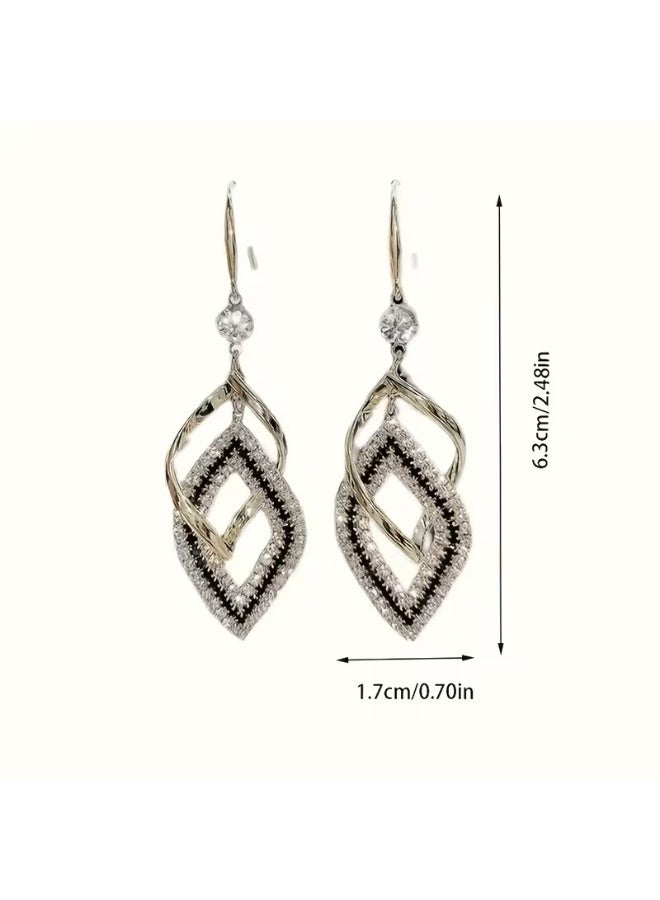 Goolsky Exquisite Double-Layer Sparkling Synthetic Zirconia A Pair of Stylish Drop Earrings, Made of Alloy, Featuring a Elegant Style, Suitable for Women's Daily Wear, Perfect As a Gift for Her - Image 4