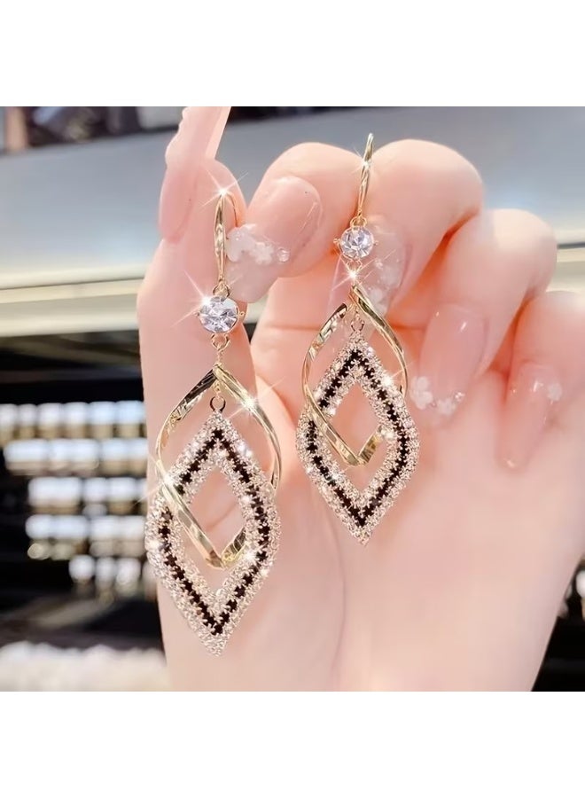 Goolsky Exquisite Double-Layer Sparkling Synthetic Zirconia A Pair of Stylish Drop Earrings, Made of Alloy, Featuring a Elegant Style, Suitable for Women's Daily Wear, Perfect As a Gift for Her - Image 5
