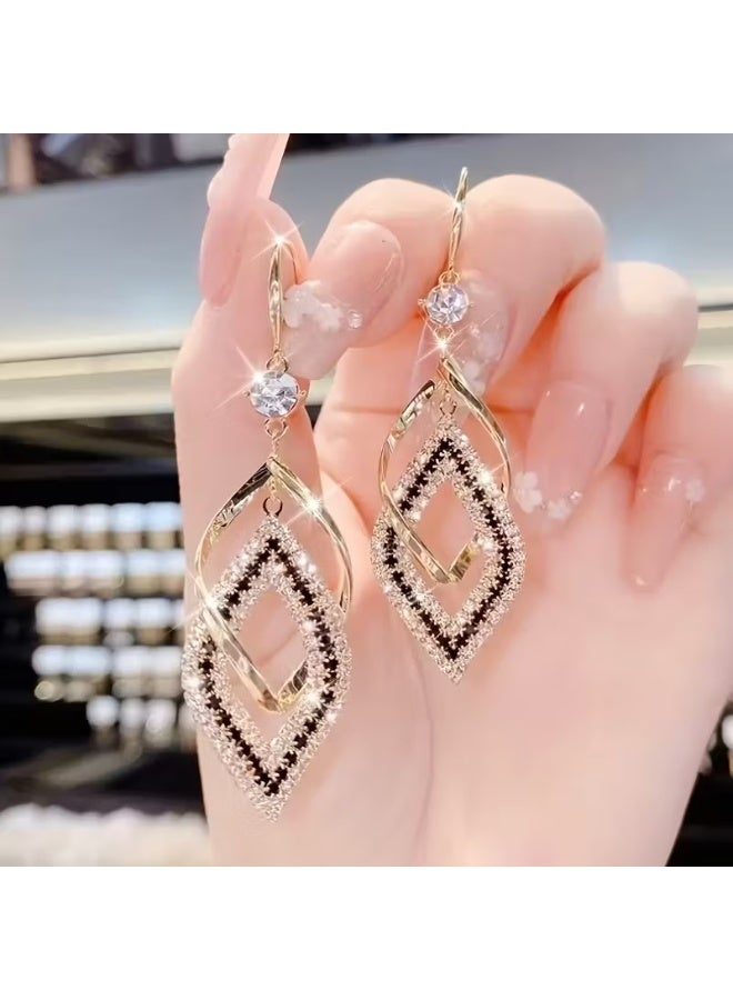 Goolsky Exquisite Double-Layer Sparkling Synthetic Zirconia A Pair of Stylish Drop Earrings, Made of Alloy, Featuring a Elegant Style, Suitable for Women's Daily Wear, Perfect As a Gift for Her - Image 3