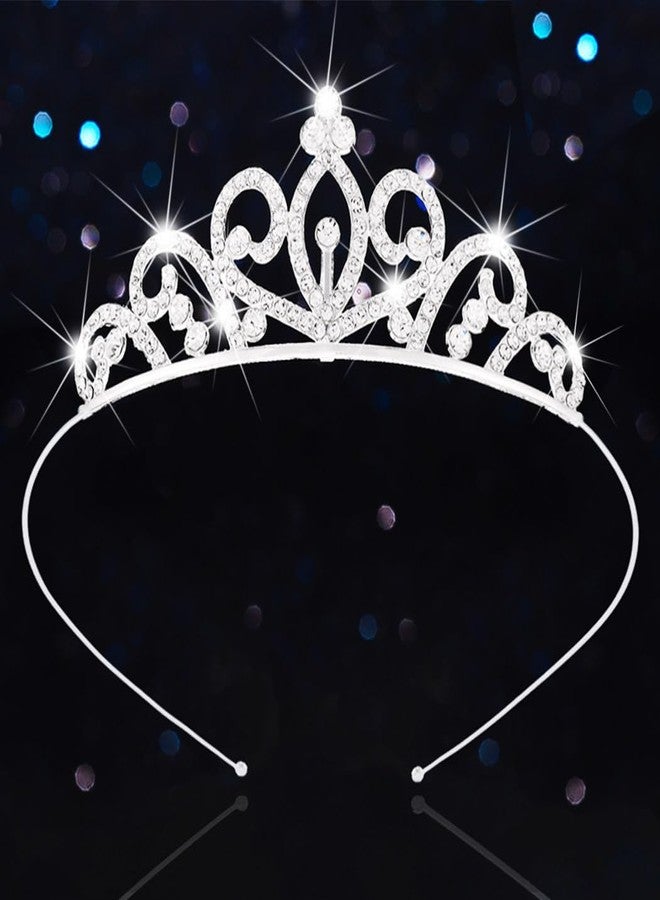 كيلشي تاج كيلشاي المرصع بأحجار الراين للبنات، تاج أميرة صغير، طوق رأس مرصع بالكريستال لأعياد الميلاد (فضي) - Image 1
