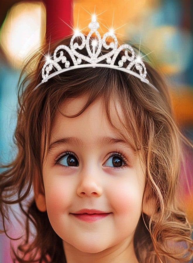 كيلشي تاج كيلشاي المرصع بأحجار الراين للبنات، تاج أميرة صغير، طوق رأس مرصع بالكريستال لأعياد الميلاد (فضي) - Image 2