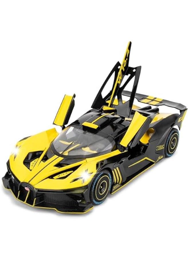 Generic - 1/24 Scale Bugatti Bolide Alloy Toy Car, Sound and Light Pull Back Collection 4 Doors Opend Toy Vehicles for Kids Gift Yellow - Image 1