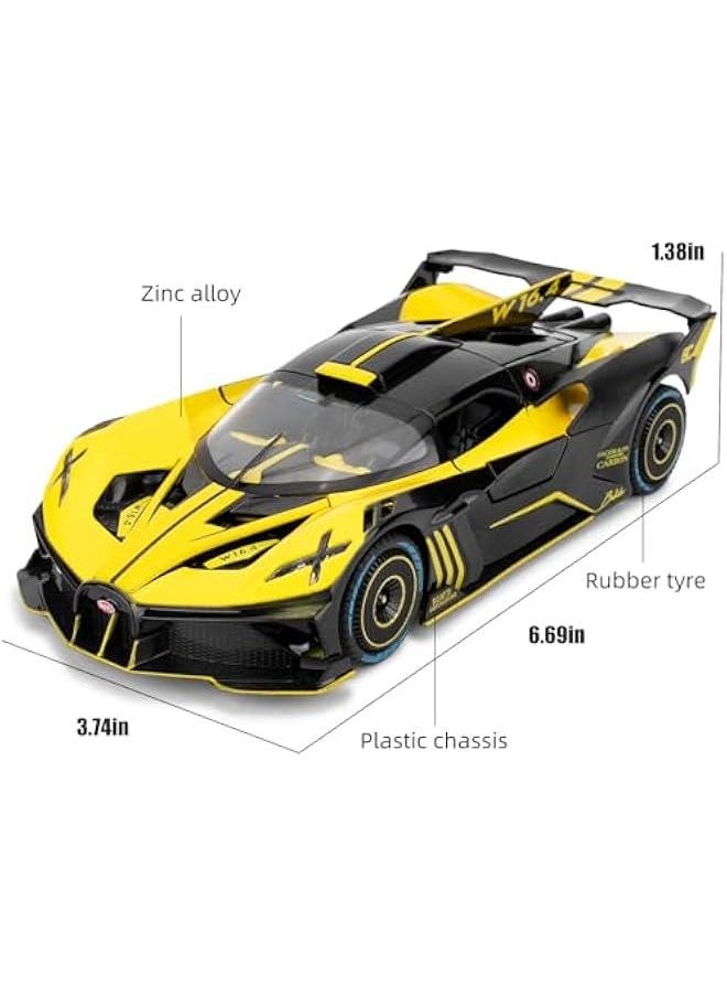 Generic - 1/24 Scale Bugatti Bolide Alloy Toy Car, Sound and Light Pull Back Collection 4 Doors Opend Toy Vehicles for Kids Gift Yellow - Image 1