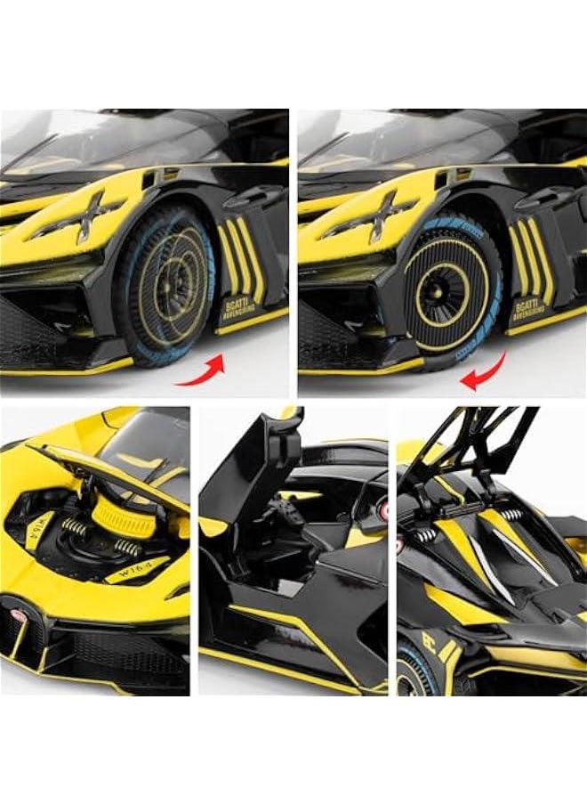 Generic - 1/24 Scale Bugatti Bolide Alloy Toy Car, Sound and Light Pull Back Collection 4 Doors Opend Toy Vehicles for Kids Gift Yellow - Image 1