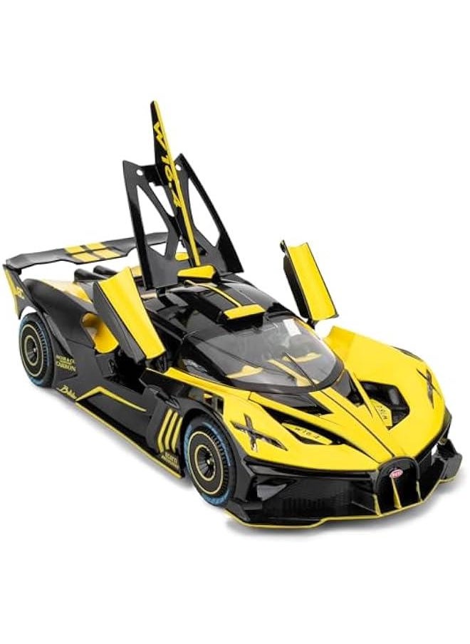 Generic - 1/24 Scale Bugatti Bolide Alloy Toy Car, Sound and Light Pull Back Collection 4 Doors Opend Toy Vehicles for Kids Gift Yellow - Image 1