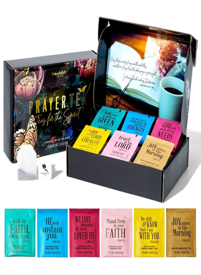 Thoughtfully, Tea Affirmations Christian Prayer Gift Set for Women, Religious Tea Gift with 6 Flavors and Bible Verses from Psalms and Other Books to Rejoice, Pack of 90 - Image 1