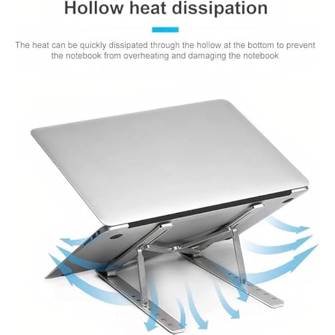 rayihni ALUMINUM LAPTOP STAND Â€“ MULTI-ANGLE ADJUSTABLE & FOLDABLE PORTABLE LAPTOP RISER WITH HEAT DISSIPATION, STURDY HOLDER FOR 10-17.3Â€ LAPTOPS, TABLETS, AND PHONES, LIGHTWEIGHT AND DURABLE - Image 3