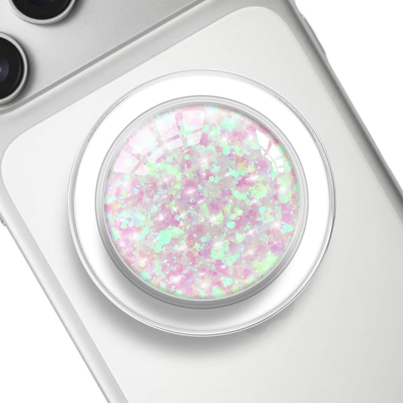 FENNIDICE Transparent Magnetic Phone Grip Compatible with Magsafeï¼ŒCollapsible Mobile Phones Stand Holder for Smartphone Tablet Cell Phone Accessory - Clear Crystal Pink Glitter - Image 1