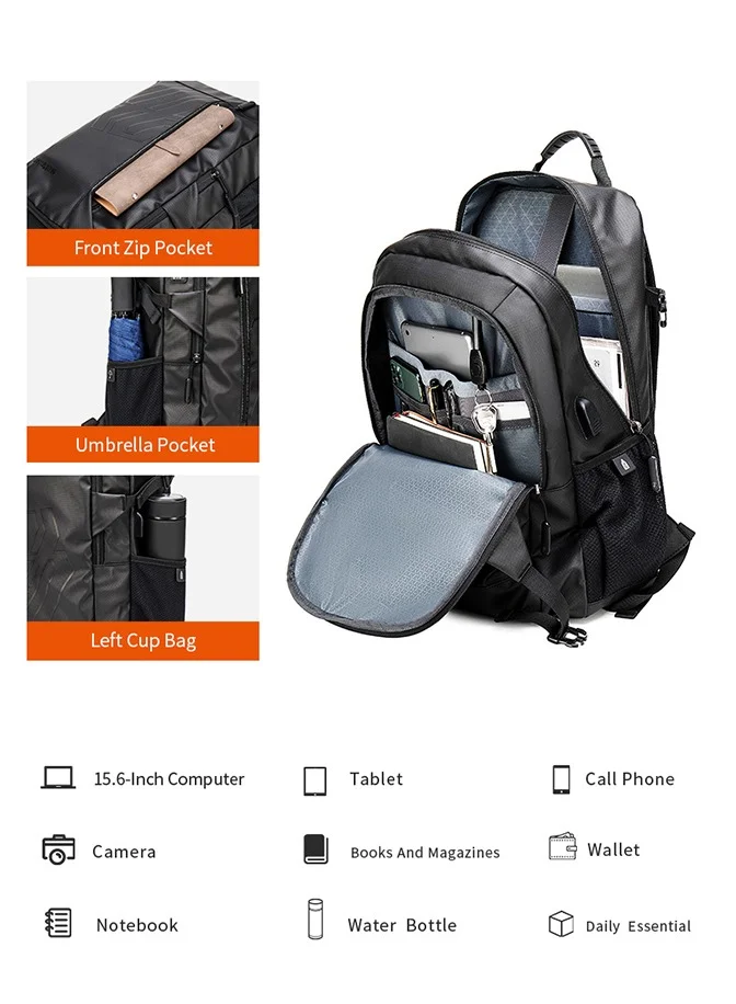 ARCTIC HUNTER Laptop Backpack for Unisex 28L Travel Backpack with 15.6-inch Laptop Pocket Compartment Business Backpack with Power Bank USB Port Water Resistant Premium Office Backpack B00387 Black