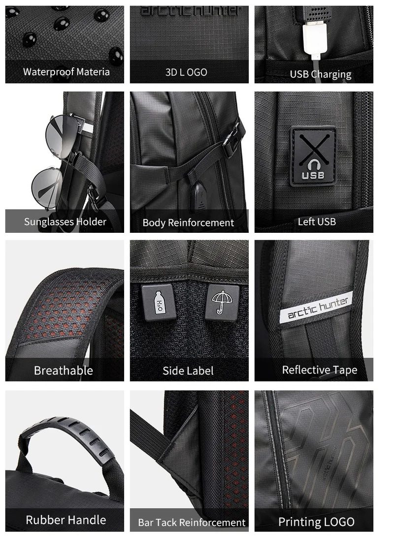 ARCTIC HUNTER Laptop Backpack for Unisex 28L Travel Backpack with 15.6-inch Laptop Pocket Compartment Business Backpack with Power Bank USB Port Water Resistant Premium Office Backpack B00387 Black