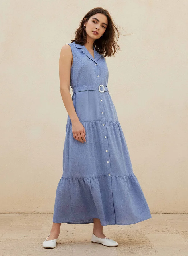Lee Cooper Lee Cooper A-line Maxi Chambray Dress with Belt