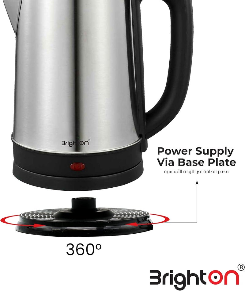 BrightON Electric Kettle 1.8L, 1500W Stainless Steel Body, Automatic Shut-Off & Boil-Dry Protection, Water Level Indicator, Cord Storage Base, 220–240V, 2 Years Warranty - Image 3