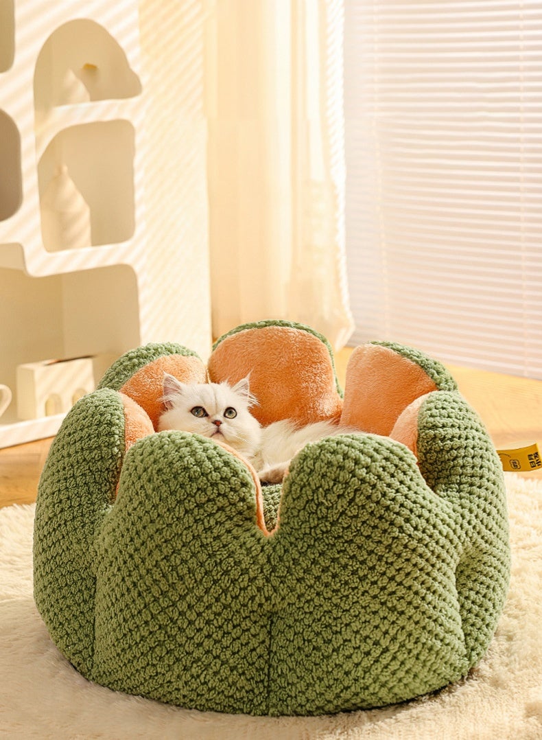 هايدو كاكتوس بتلات القط سرير ناعم و صديق للجلد مكافحة الساكنة الشتاء دافئ شبه مغلق القط عش - Image 1