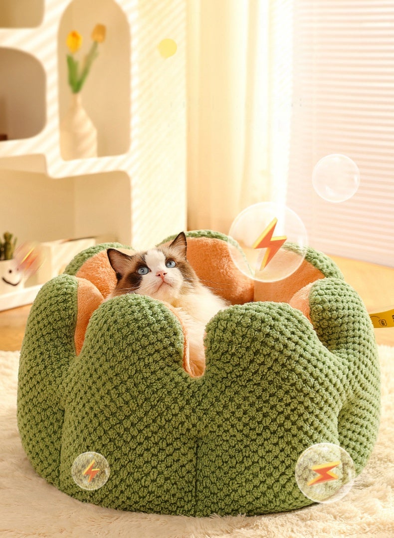هايدو كاكتوس بتلات القط سرير ناعم و صديق للجلد مكافحة الساكنة الشتاء دافئ شبه مغلق القط عش - Image 4