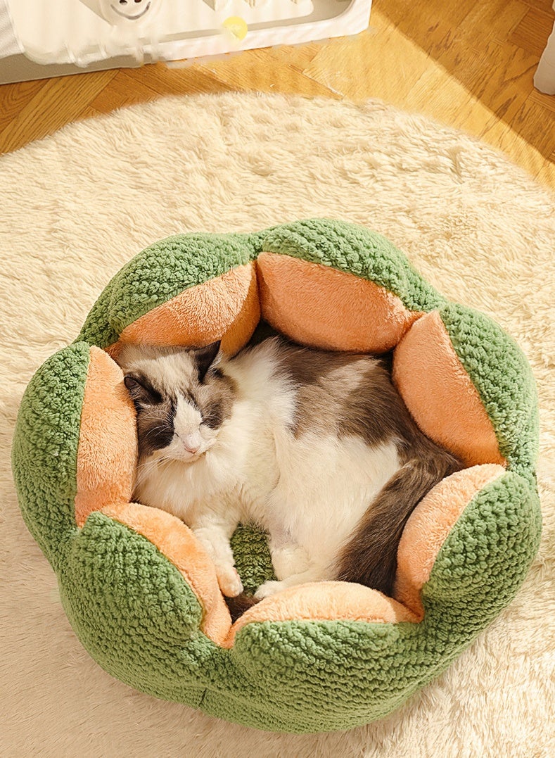 هايدو كاكتوس بتلات القط سرير ناعم و صديق للجلد مكافحة الساكنة الشتاء دافئ شبه مغلق القط عش - Image 2