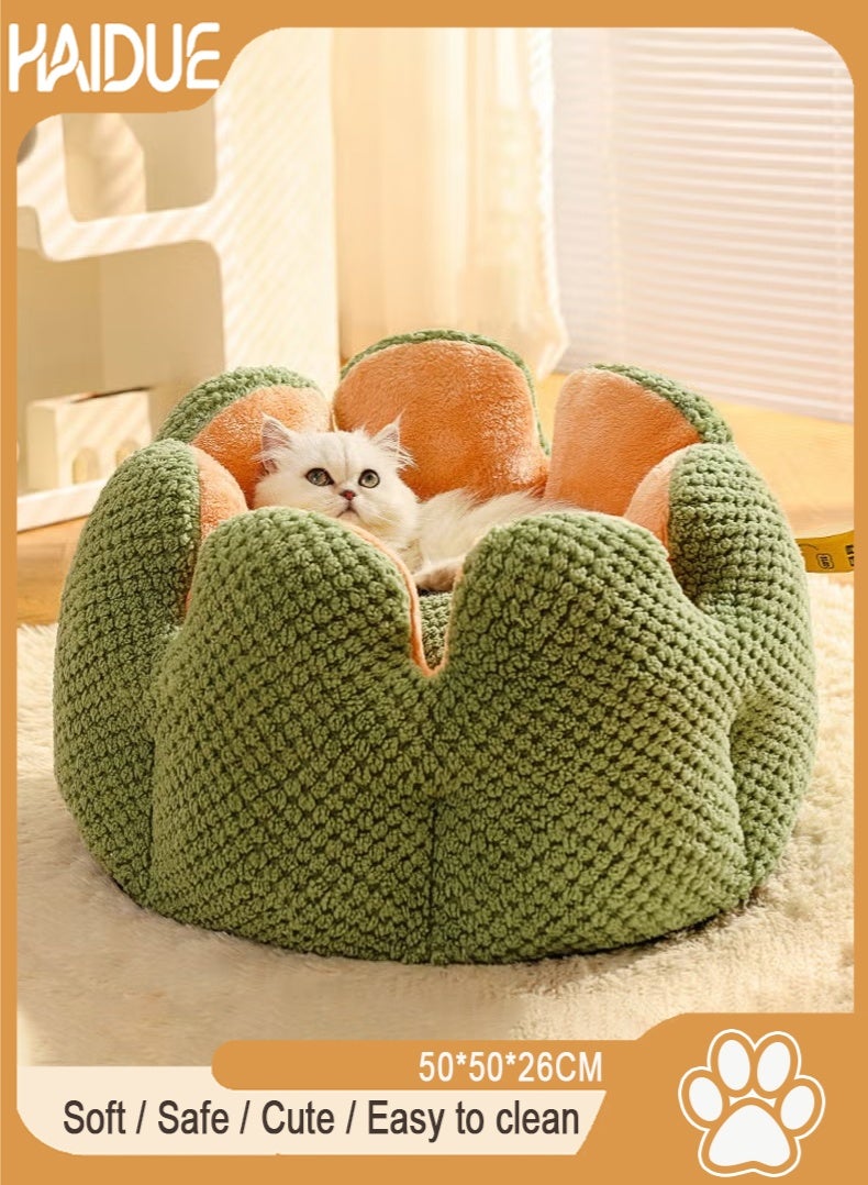 Haidue Cactus Petal Cat Bed   Soft & Skin-friendly Anti-static   Winter Warm Semi-closed Cat Nest - Image 1
