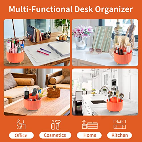 EDENMS Desk Pencil Pen Holder, 5 Slots 360°Degree Rotating Pen Organizers for Desk, Desktop Storage Stationery Supplies Organizer, Cute Pencil Cup Pot for Office, School, Home, Art Supply, Orange - Image 5