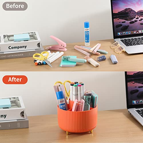 EDENMS Desk Pencil Pen Holder, 5 Slots 360°Degree Rotating Pen Organizers for Desk, Desktop Storage Stationery Supplies Organizer, Cute Pencil Cup Pot for Office, School, Home, Art Supply, Orange - Image 4