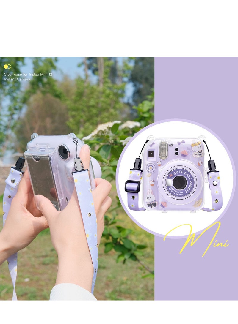 Clear Case Compatible with Fuji Instax Mini 12 Camera Hard PVC Case with Photos Pocket to Store 10 Photos - with Shoulder Strap & Camera Sticker - Purple  - Image 3