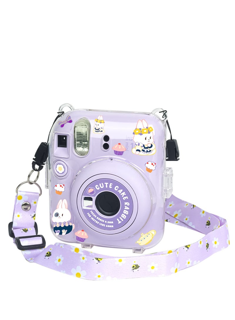 Clear Case Compatible with Fuji Instax Mini 12 Camera Hard PVC Case with Photos Pocket to Store 10 Photos - with Shoulder Strap & Camera Sticker - Purple  - Image 4