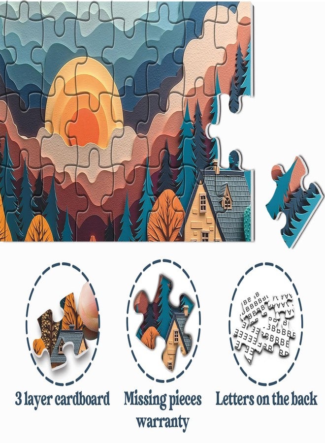 PPuzzling Mountain Forest Puzzles for Adults 1000 Pieces, Colorful Valley River Paper Cut Jigsaw Puzzle, Sunset Landscape Puzzle - Image 5