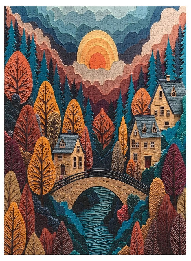 PPuzzling Mountain Forest Puzzles for Adults 1000 Pieces, Colorful Valley River Paper Cut Jigsaw Puzzle, Sunset Landscape Puzzle - Image 2