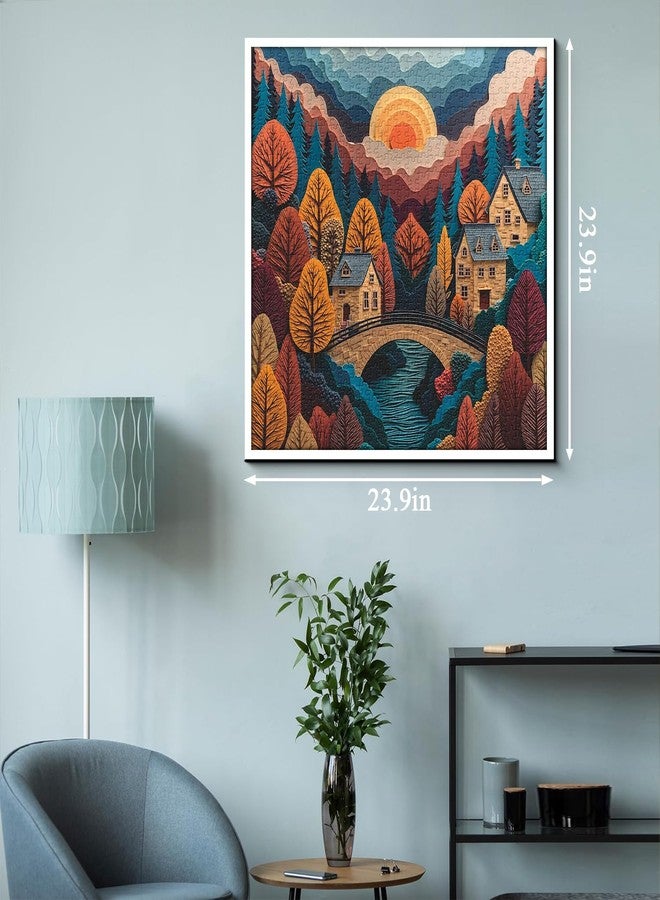 PPuzzling Mountain Forest Puzzles for Adults 1000 Pieces, Colorful Valley River Paper Cut Jigsaw Puzzle, Sunset Landscape Puzzle - Image 4
