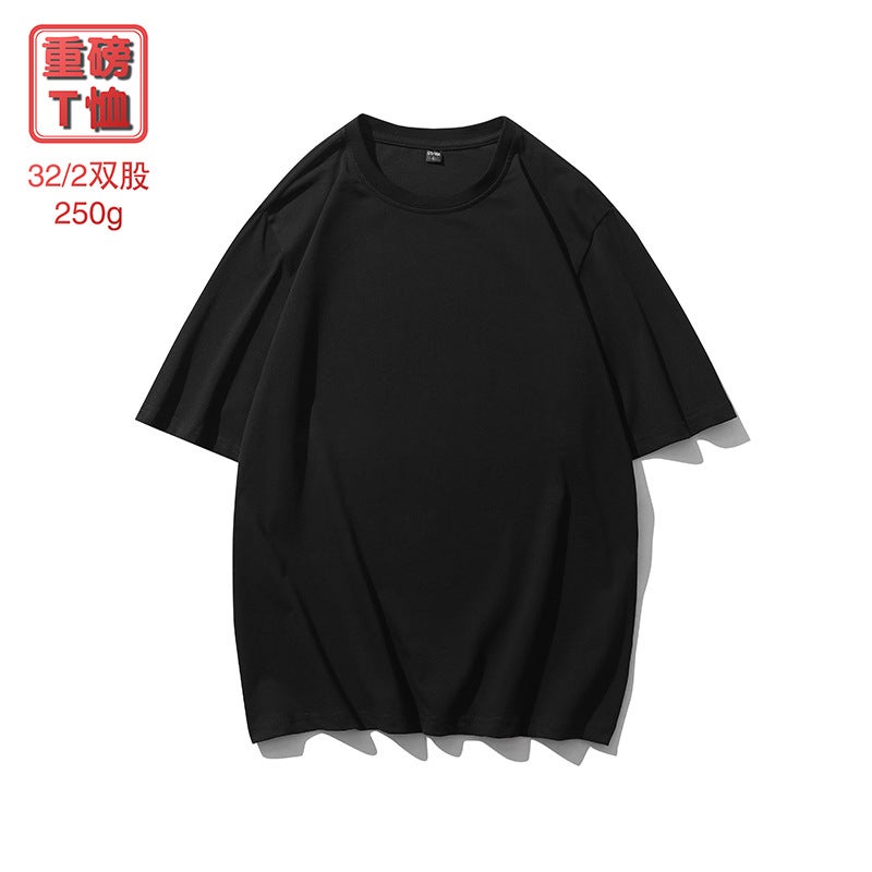250G Heavy Korean Cotton Short Sleeve Men'S Crewneck 2025 Summer Ins Loose Shoulder Bottoming Top White T-Shirt - Image 2