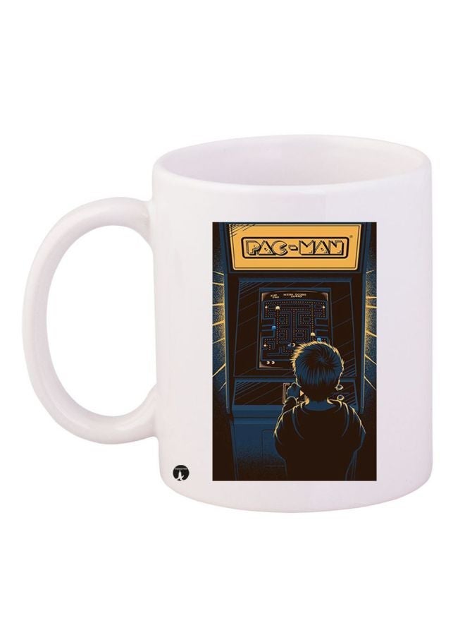 Pac-Man Printed Coffee Mug White/Black/Yellow 11ounce