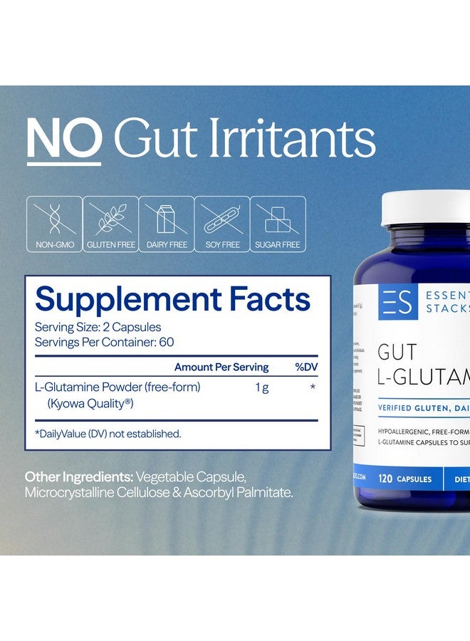 Essential Stacks Gut L-Glutamine Capsules 1000mg (Made in USA) - Gluten, Dairy & Soy Free, Non-GMO L Glutamine for Gut Health - 60 Serves (120 Caps) - Image 4
