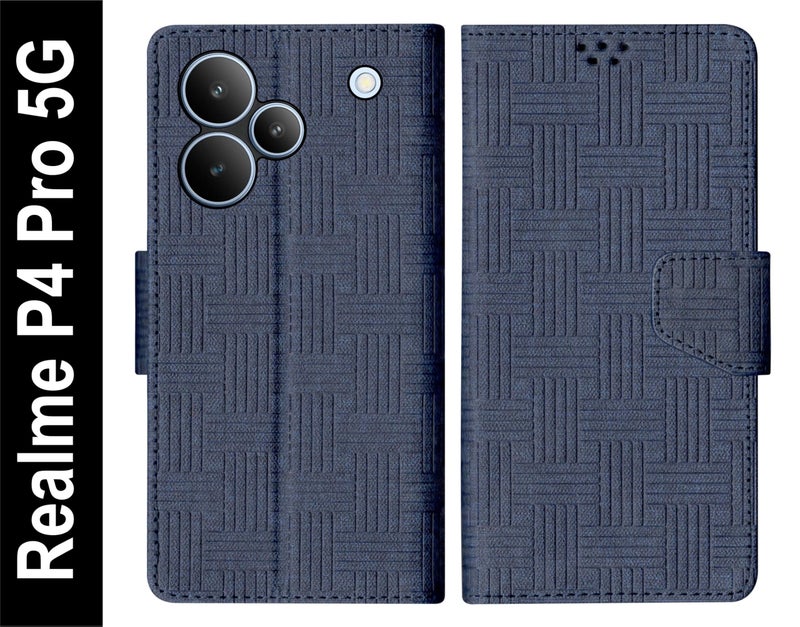 SBMS Flip Cover for Realme P4 Pro 5G (6.8-inch) Back Cover Case with Magnatic Closure | Inbuilt Stand | Card & Money Pocket (Mat Blue) - Image 2