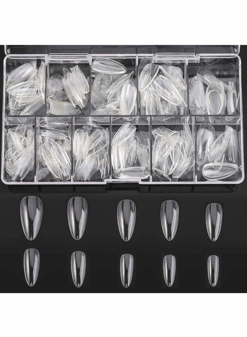 500pcs Almond Shaped Clear Acrylic Nail Tips Ultra Thin Full Cover for DIY Nail Art 11 Sizes in Box - Image 1
