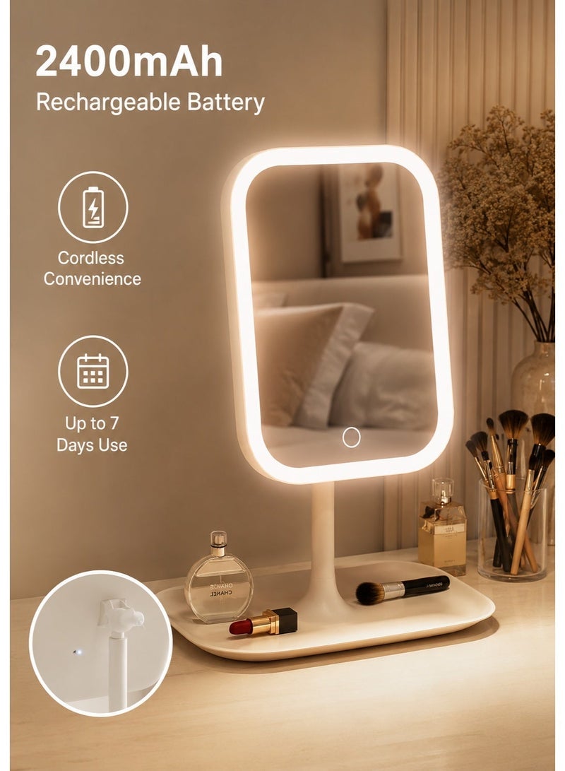 مرآة مكياج بإضاءة LED، مرآة تجميل بإضاءة، مفتاح لمس، إضاءة بثلاثة ألوان، مرآة زينة مضيئة للمنزل والمكتب والسفر - Image 5