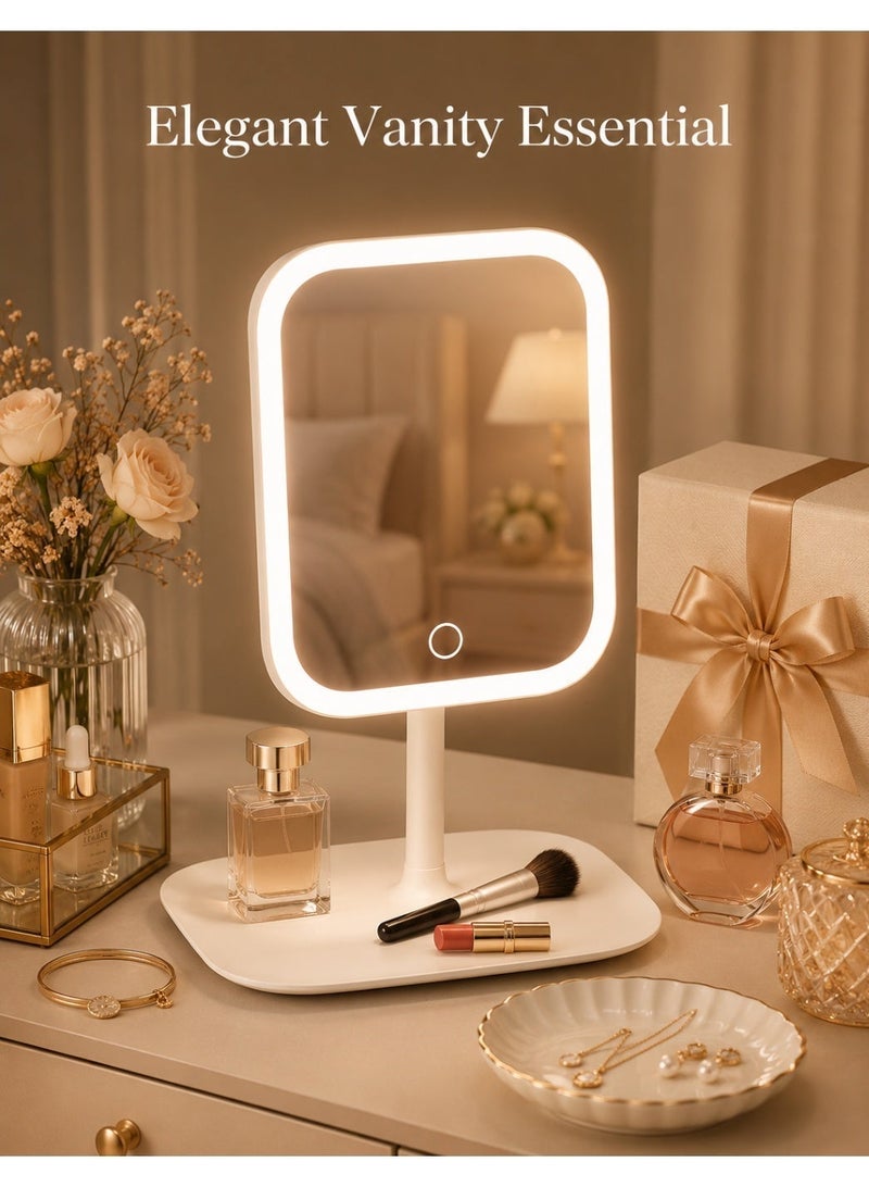 مرآة مكياج بإضاءة LED، مرآة تجميل بإضاءة، مفتاح لمس، إضاءة بثلاثة ألوان، مرآة زينة مضيئة للمنزل والمكتب والسفر - Image 4