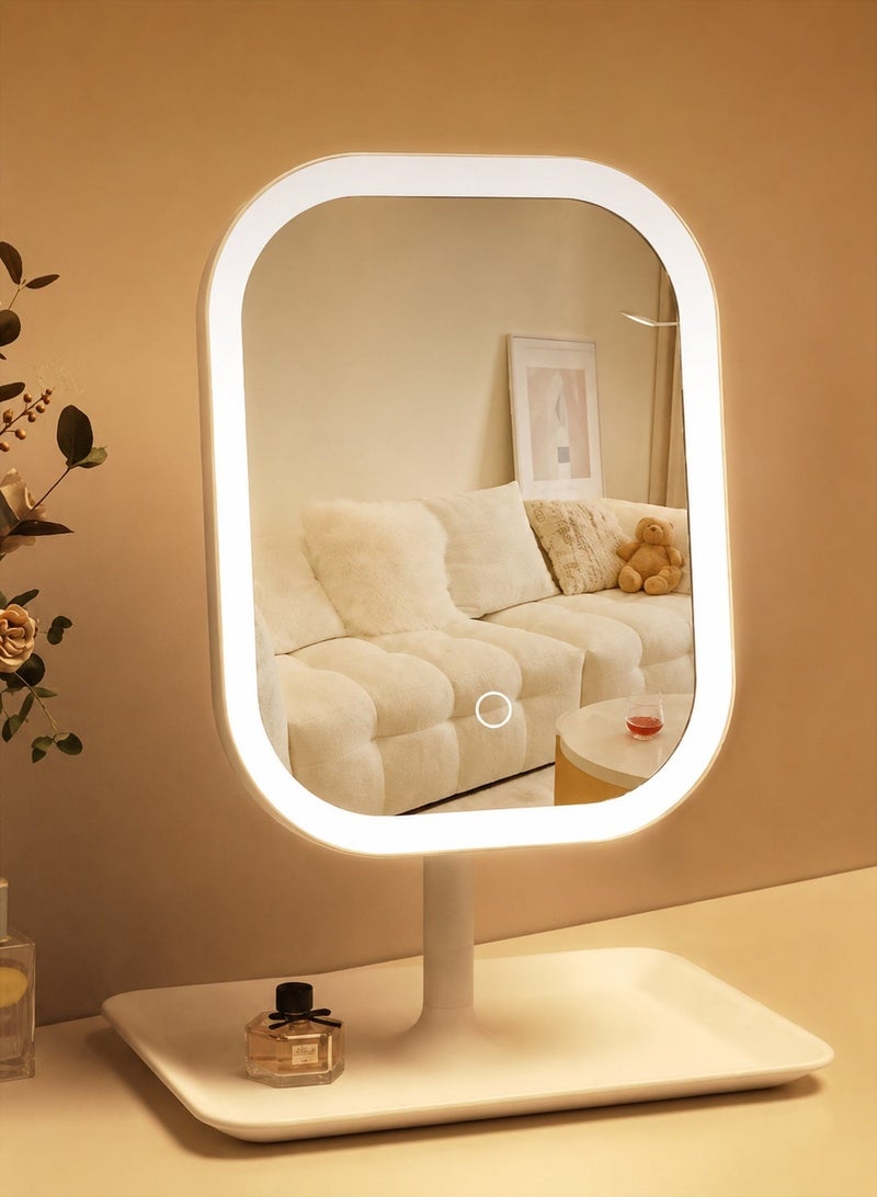مرآة مكياج بإضاءة LED، مرآة تجميل بإضاءة، مفتاح لمس، إضاءة بثلاثة ألوان، مرآة زينة مضيئة للمنزل والمكتب والسفر - Image 1